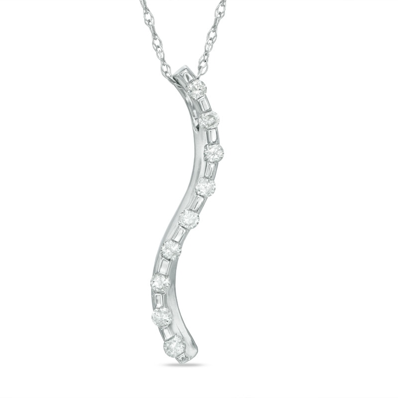 Main Image 1 of 1/6 CT. T.W. Journey Diamond Pendant in 10K White Gold