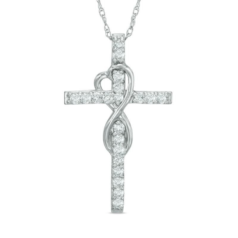 1/4 CT. T.W. Diamond Cross with Heart-Shaped Infinity in 10K White Gold