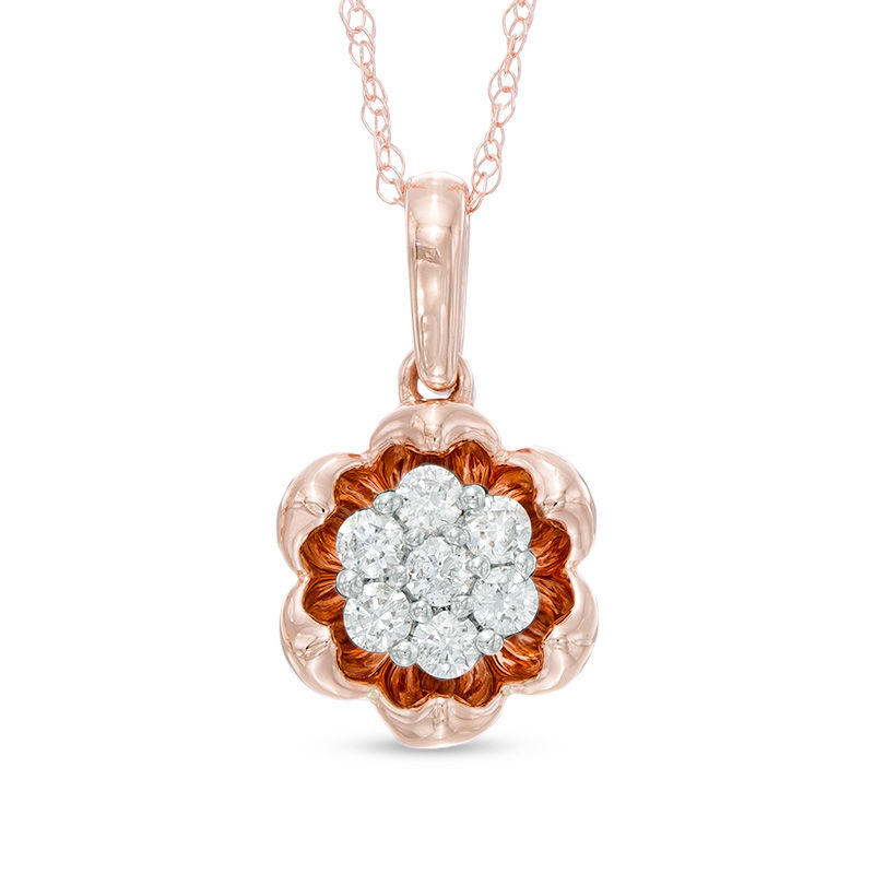 Main Image 1 of 1/5 CT. T.W. Diamond Cluster with Flower Frame Pendant in 14K Rose Gold