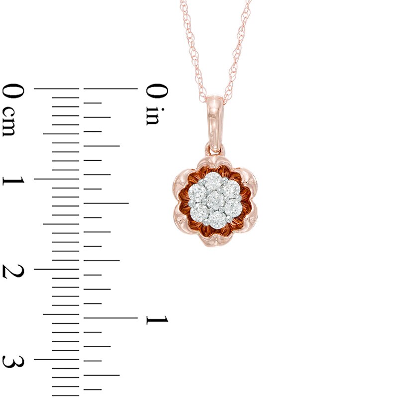 1/5 CT. T.W. Diamond Cluster with Flower Frame Pendant in 14K Rose Gold