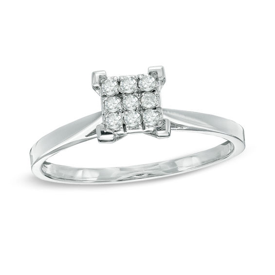 1/10 CT. T.W. Diamond Square Cluster Promise Ring in 10K White Gold