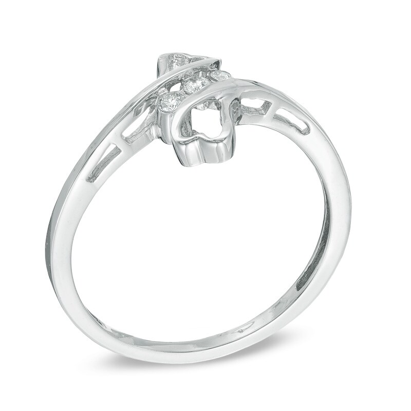 Diamond Accent Three Stone Bypass Hearts Ring in 10K White Gold