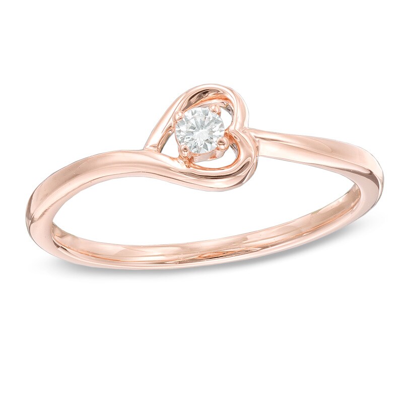 Diamond Accent Solitaire Sideways Heart Ring in 10K Rose Gold
