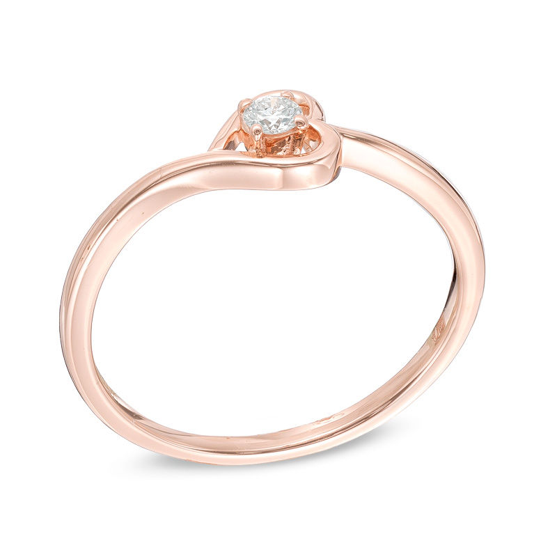 Diamond Accent Solitaire Sideways Heart Ring in 10K Rose Gold