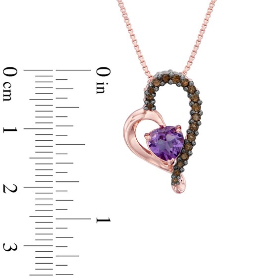6.0mm Heart-Shaped Amethyst and Smoky Quartz Heart Pendant in Sterling Silver with 18K Rose Gold Plate