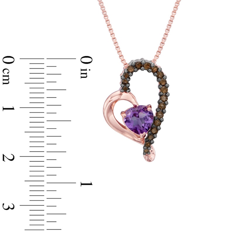 Main Image 2 of 6.0mm Heart-Shaped Amethyst and Smoky Quartz Heart Pendant in Sterling Silver with 18K Rose Gold Plate