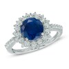 Thumbnail Image 1 of 8.0mm Lab-Created Blue and White Sapphire Frame Ring in Sterling Silver