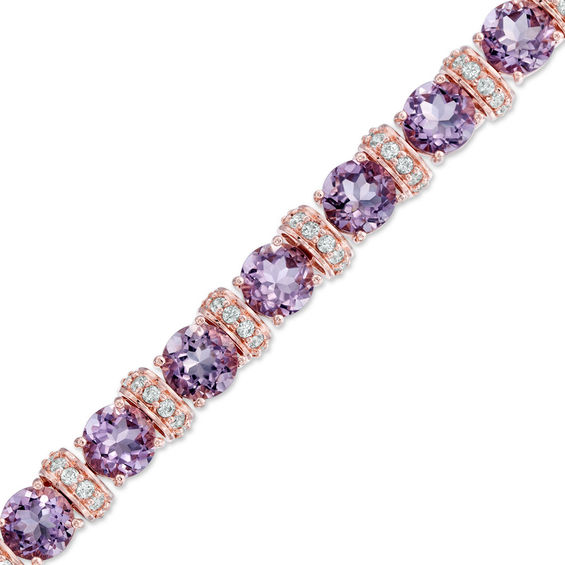 Rose de France Amethyst and Lab-Created White Sapphire Bracelet in Sterling Silver with 18K Rose Gold Plate - 7.25"