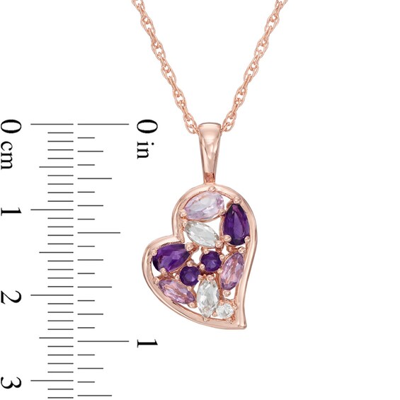 Multi-Gemstone and Lab-Created White Sapphire Heart Pendant in Sterling Silver with 14K Rose Gold Plate