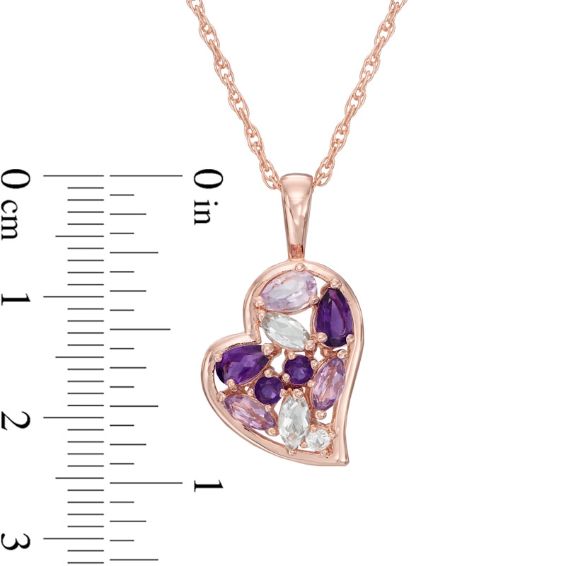 Main Image 2 of Multi-Gemstone and Lab-Created White Sapphire Heart Pendant in Sterling Silver with 14K Rose Gold Plate