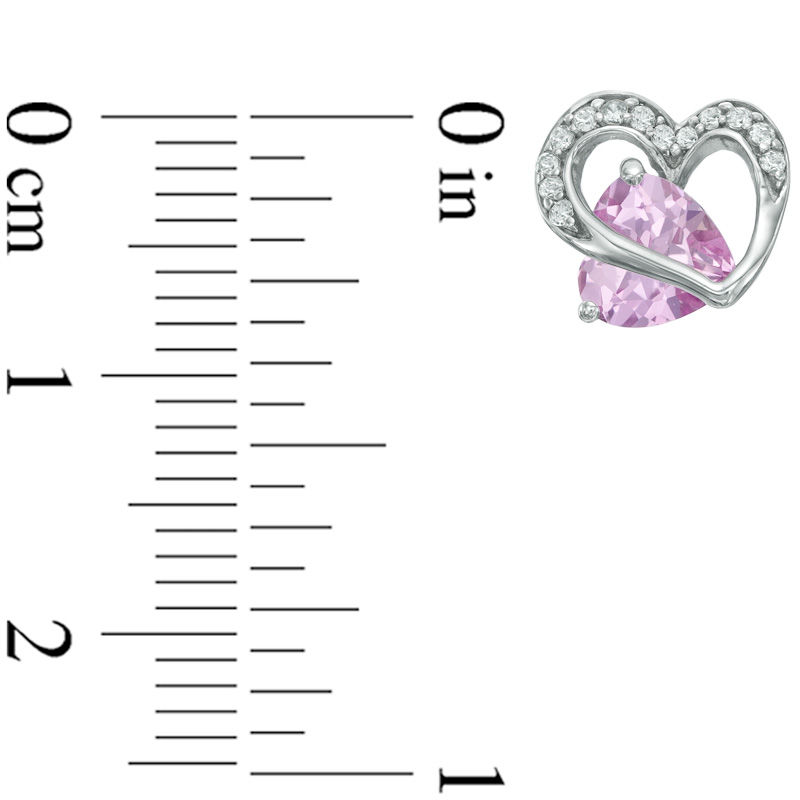Main Image 2 of 6.0mm Heart-Shaped Lab-Created Pink and White Sapphire Heart Stud Earrings in Sterling Silver