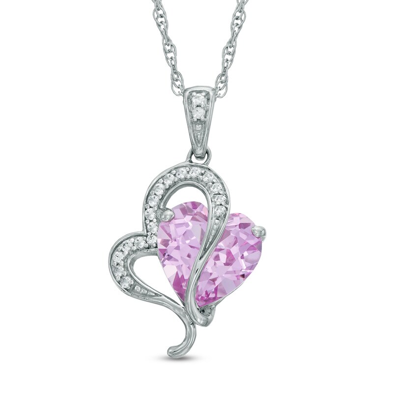 Main Image 1 of 9.0mm Heart-Shaped Lab-Created Pink and White Sapphire Heart Pendant in Sterling Silver