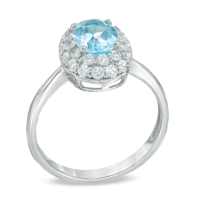 Main Image 2 of Oval Blue Topaz and Lab-Created White Sapphire Frame Ring in 10K White Gold