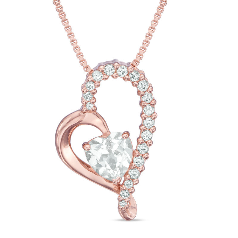 Main Image 1 of 6.0mm Heart-Shaped Lab-Created White Sapphire Heart Pendant in Sterling Silver with 18K Rose Gold Plate