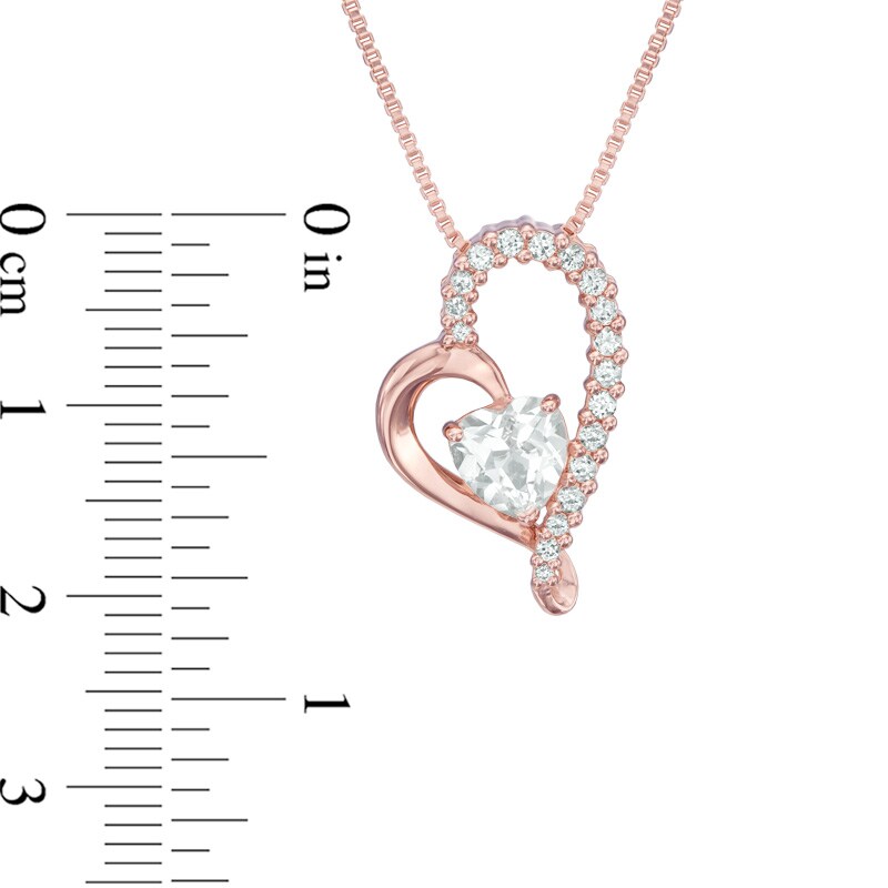 Main Image 2 of 6.0mm Heart-Shaped Lab-Created White Sapphire Heart Pendant in Sterling Silver with 18K Rose Gold Plate