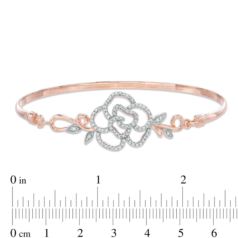 Main Image 2 of Lab-Created White Sapphire Rose Bangle in Sterling Silver with 14K Rose Gold Plate