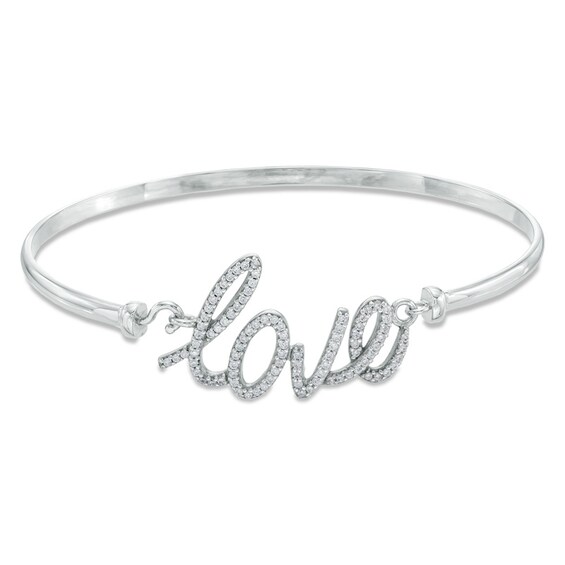 Lab-Created White Sapphire "Love" Bangle in Sterling Silver