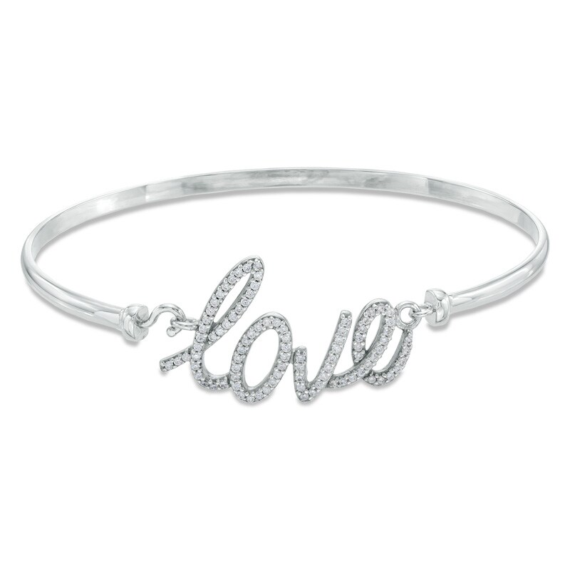 Main Image 1 of Lab-Created White Sapphire "LOVE" Bangle in Sterling Silver