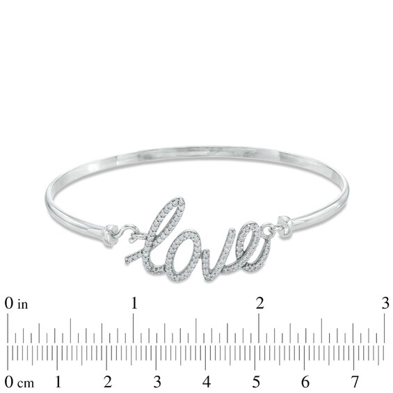 Lab-Created White Sapphire "Love" Bangle in Sterling Silver