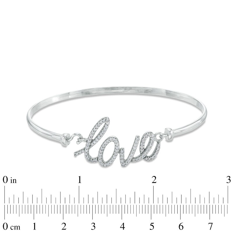 Main Image 2 of Lab-Created White Sapphire "LOVE" Bangle in Sterling Silver
