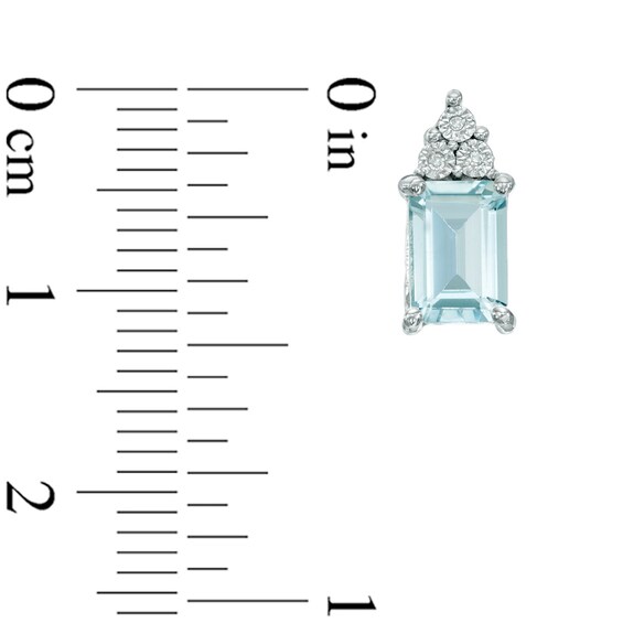 Emerald-Cut Aquamarine and Diamond Accent Stud Earrings in 10K White Gold