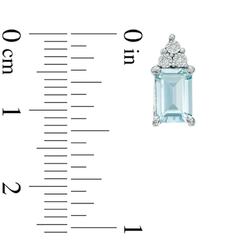 Main Image 2 of Emerald-Cut Aquamarine and Diamond Accent Stud Earrings in 10K White Gold