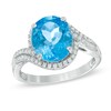 Thumbnail Image 1 of Oval Swiss Blue Topaz and Lab-Created White Sapphire Frame Ring in 10K White Gold