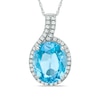 Thumbnail Image 1 of Oval Swiss Blue Topaz and Lab-Created White Sapphire Frame Pendant in 10K White Gold