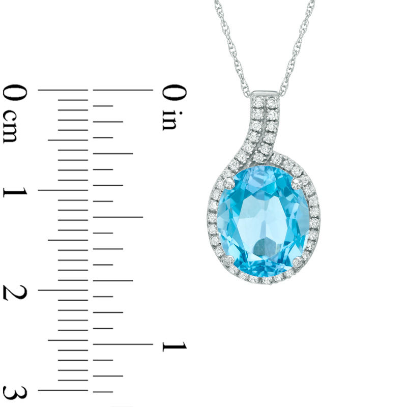 Main Image 2 of Oval Swiss Blue Topaz and Lab-Created White Sapphire Frame Pendant in 10K White Gold