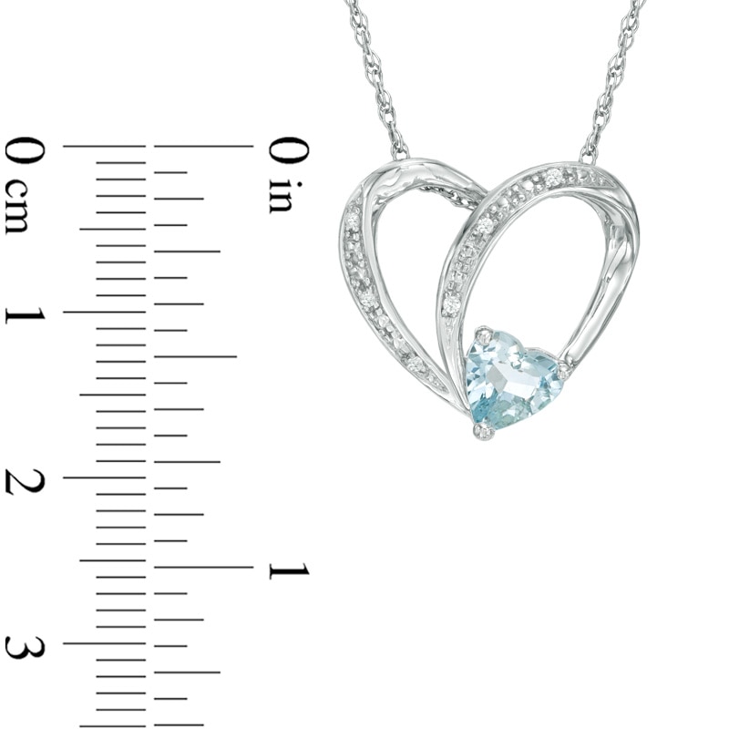 Main Image 2 of 6.0mm Heart-Shaped Aquamarine and Lab-Created White Sapphire Heart Pendant in Sterling Silver