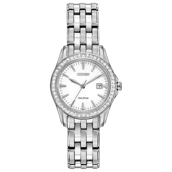Ladies' Citizen Eco-DriveÂ® Silhouette Crystal Accent Watch with Silver-Tone Dial (Model: Ew1901-58A)