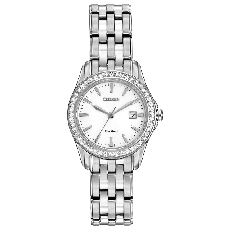 Ladies' Citizen Eco-Drive® Silhouette Crystal Accent Watch with Silver-Tone Dial (Model: EW1901-58A)