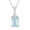 Thumbnail Image 1 of Emerald-Cut Aquamarine and Diamond Accent Pendant in 10K White Gold