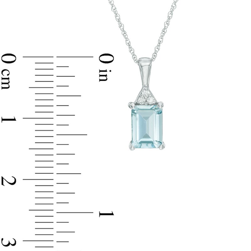 Main Image 2 of Emerald-Cut Aquamarine and Diamond Accent Pendant in 10K White Gold