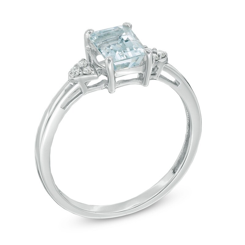 Emerald-Cut Aquamarine and Diamond Accent Ring in 10K White Gold