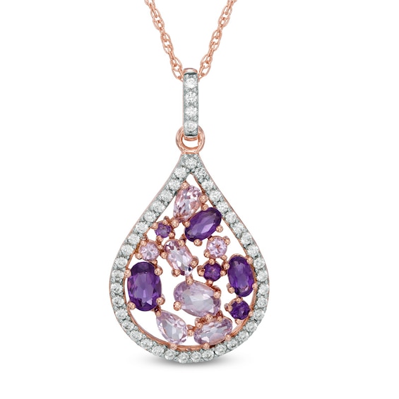 Multi-Gemstone and Lab-Created White Sapphire Teardrop Pendant in Sterling Silver with 14K Rose Gold Plate