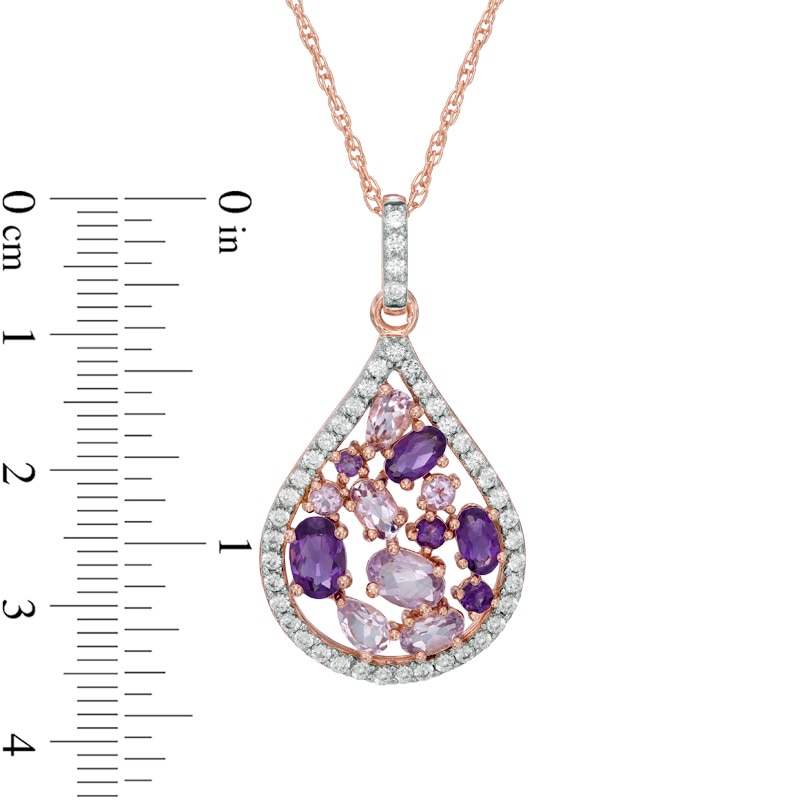 Multi-Gemstone and Lab-Created White Sapphire Teardrop Pendant in Sterling Silver with 14K Rose Gold Plate