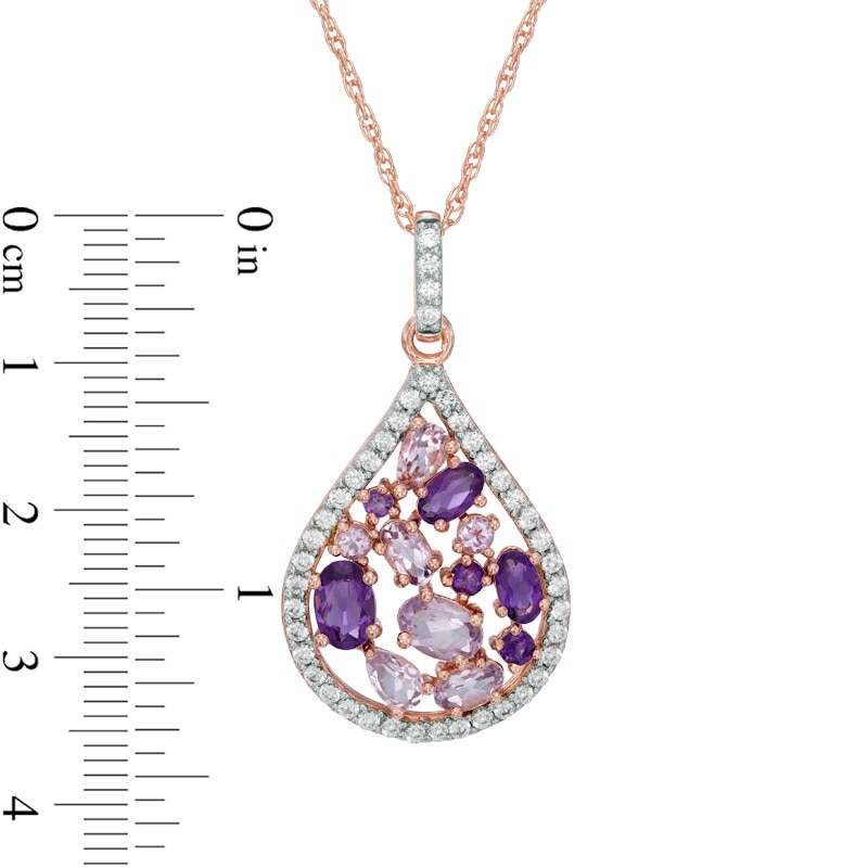 Main Image 2 of Multi-Gemstone and Lab-Created White Sapphire Teardrop Pendant in Sterling Silver with 14K Rose Gold Plate