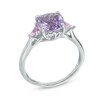 Thumbnail Image 2 of 8.0mm Cushion-Cut Rose de France Amethyst and Lab-Created Pink Sapphire Ring in Sterling Silver