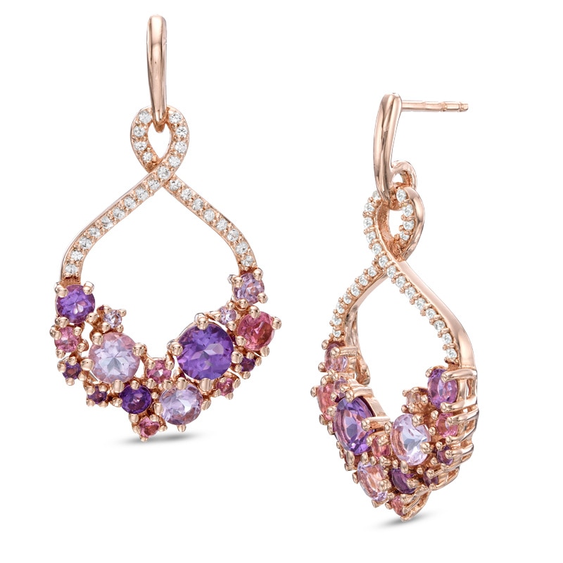Main Image 1 of Multi-Gemstone and Lab-Created White Sapphire Teardrop Earrings in Sterling Silver with 18K Rose Gold Plate