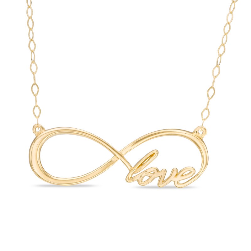 Main Image 1 of Sideways Infinity "Love" Necklace in 10K Gold - 17"