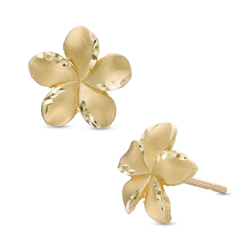 Main Image 1 of Plumeria Flower Stud Earrings in 10K Gold