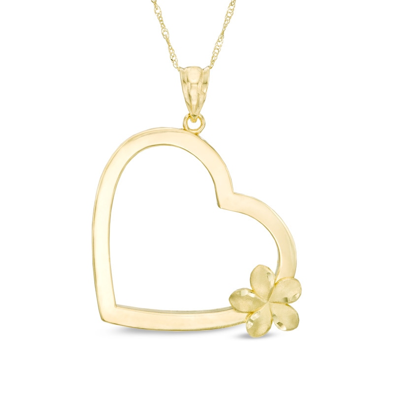 Main Image 1 of Heart Plumeria Flower Pendant in 10K Gold