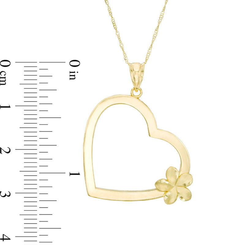 Main Image 2 of Heart Plumeria Flower Pendant in 10K Gold