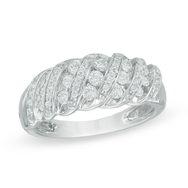 Main Image 1 of 1/2 CT. T.W. Diamond Slant Rows Ribbon Band in 10K White Gold