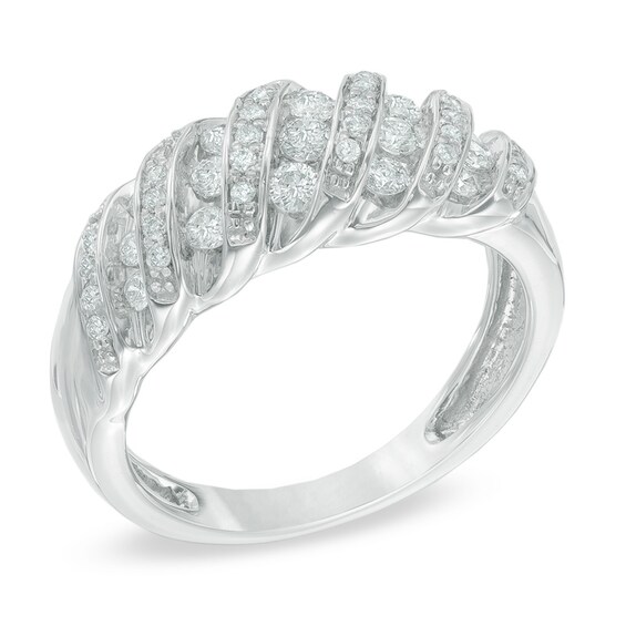 1/2 CT. T.w. Diamond Slant Rows Ribbon Band in 10K White Gold
