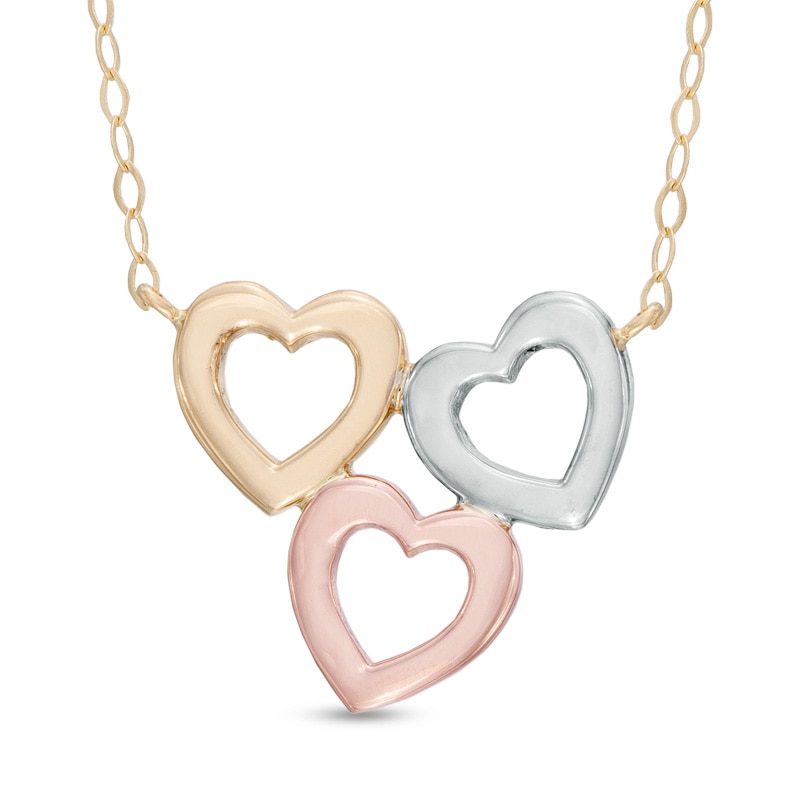 Main Image 1 of Triple Heart Necklace in 10K Tri-Tone Gold - 17"