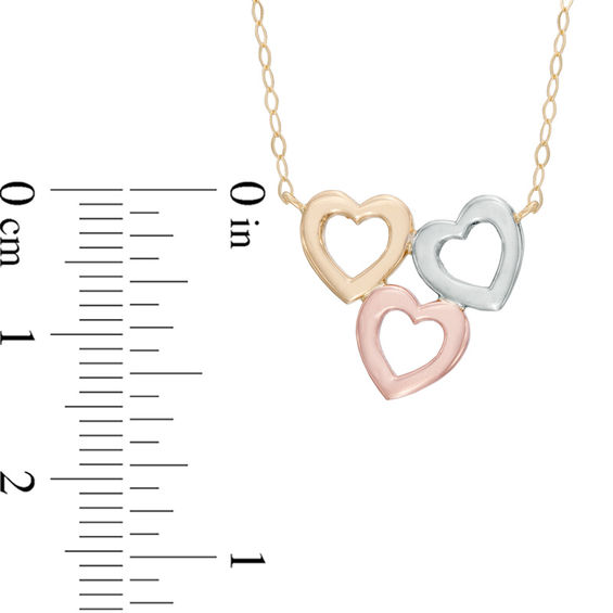 Triple Heart Necklace in 10K Tri-Tone Gold - 17"