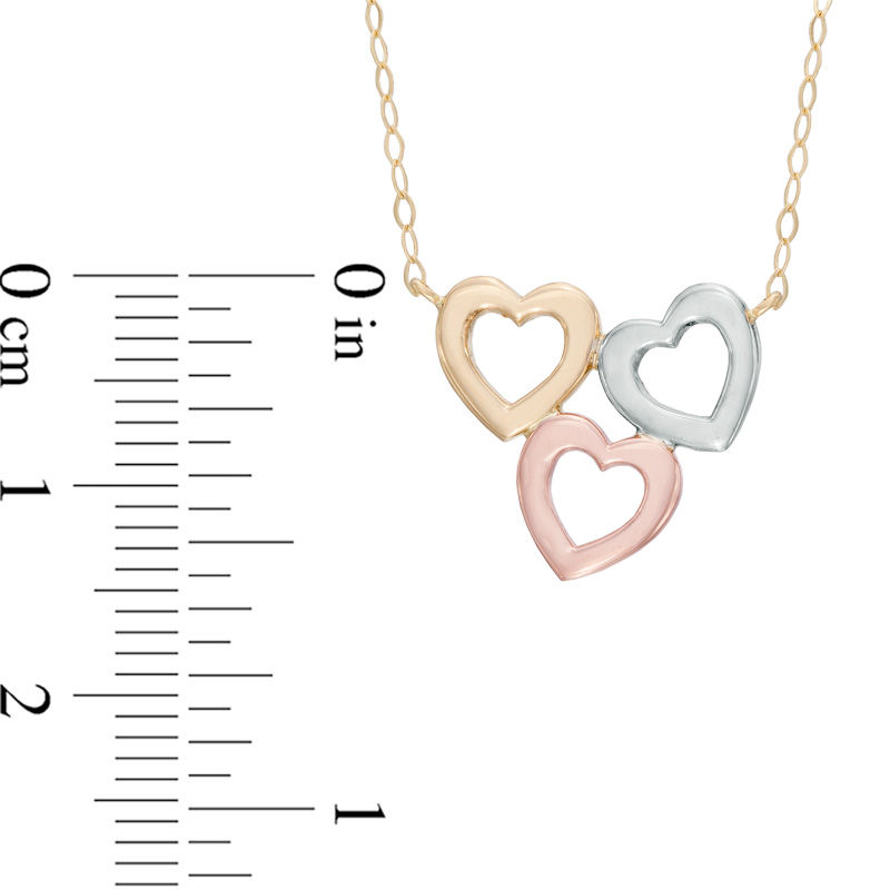 Main Image 2 of Triple Heart Necklace in 10K Tri-Tone Gold - 17"
