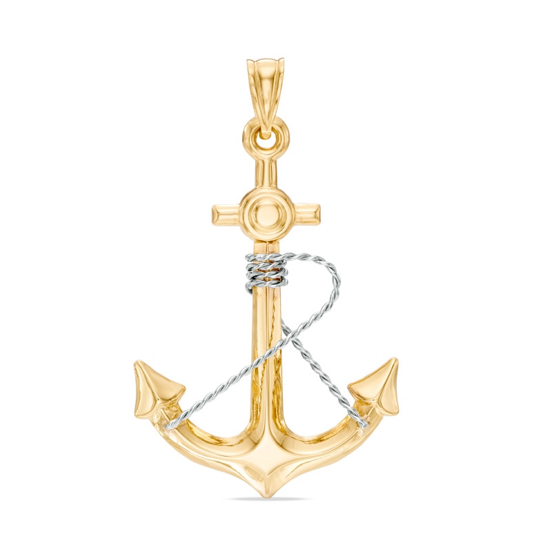 Wrapped Wire Anchor Necklace Charm in 10K Two-Tone Gold